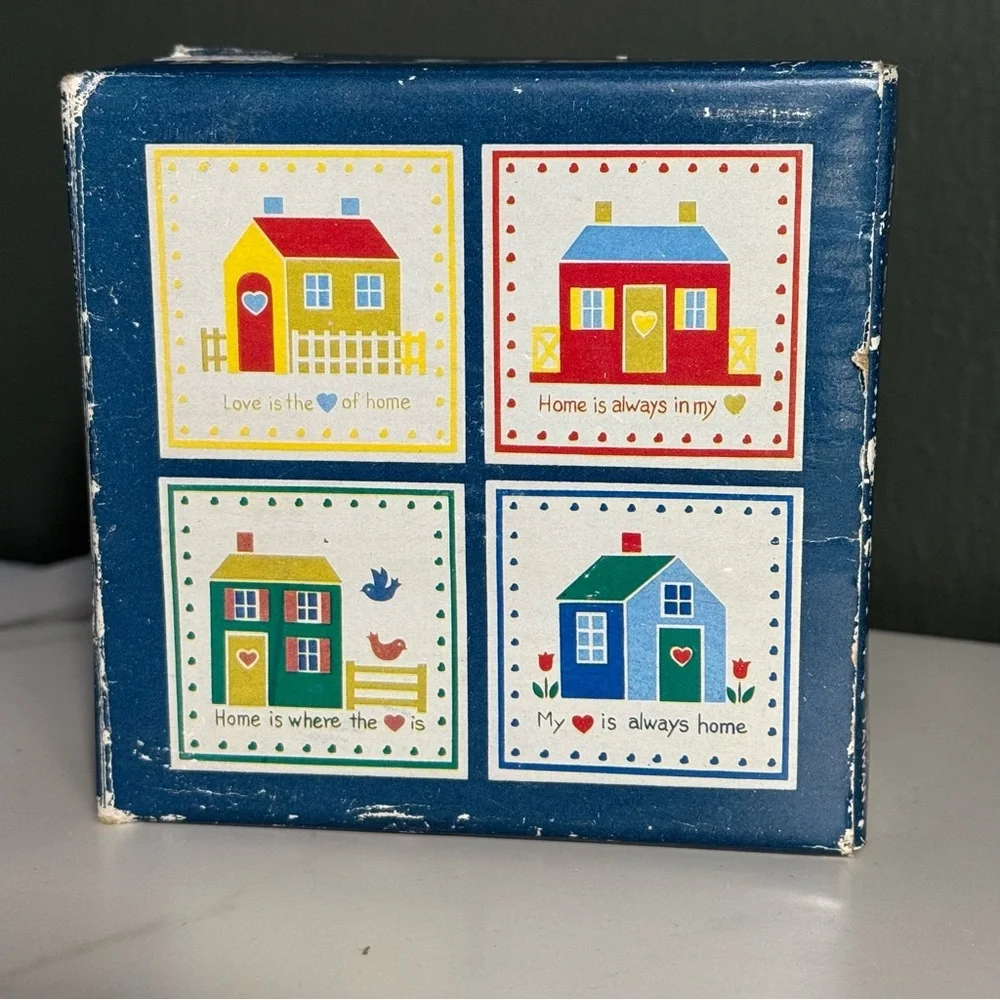 Vintage JSNY Home N’ Heart Trivet Set – 4 Colorful House Tiles 1980s